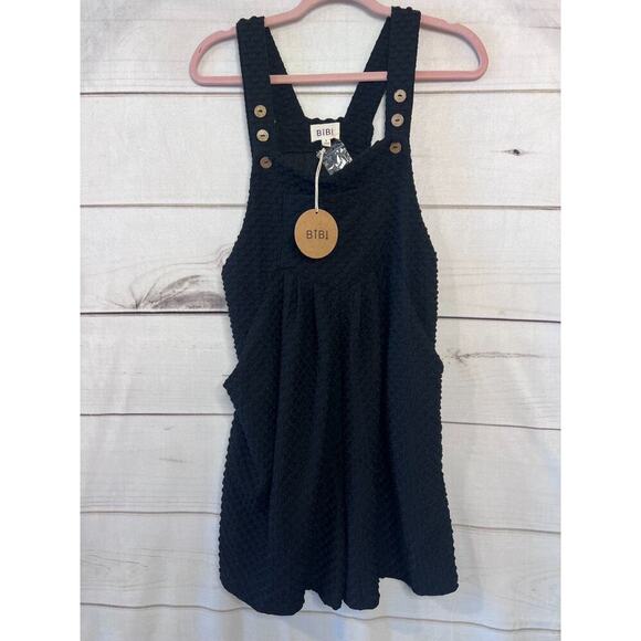 BIBI Size SM Black Romper Button Accent Woven Fun Comfy - Picture 1 of 6